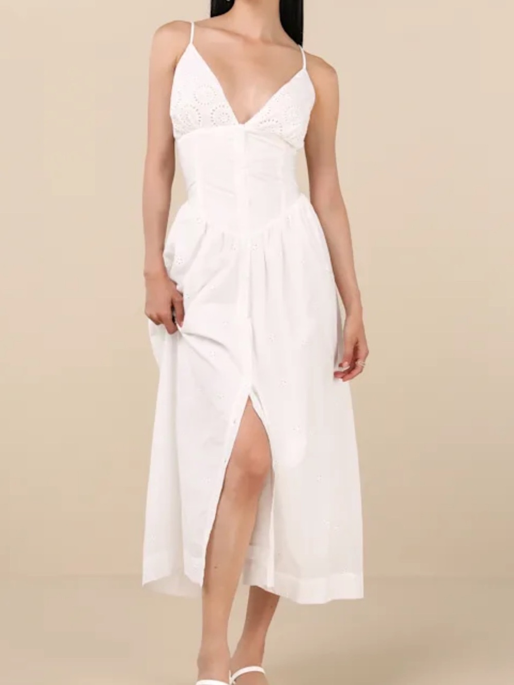 Lulus Zahrah White Eyelet Embroidered Button-front Midi Dress - Size XL